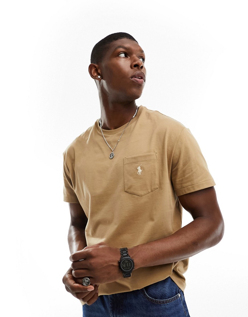 Polo Ralph Lauren icon logo pocket classic oversized t-shirt in tan-Brown