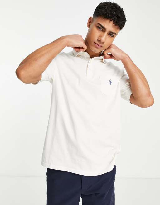 Polo Ralph Lauren icon logo pocket cotton linen polo in cream