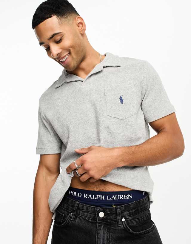 Polo Ralph Lauren icon logo pocket cotton terry polo in gray heather - part of a set