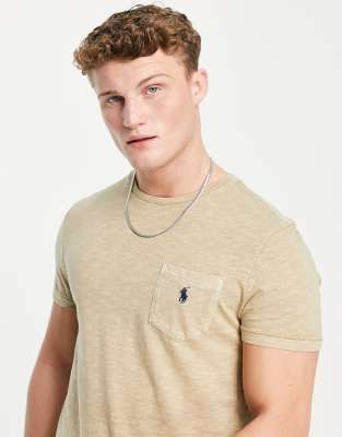 Polo Ralph Lauren icon logo pocket slub t-shirt in khaki beige