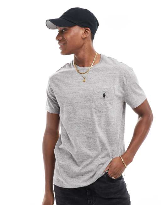 Polo Ralph Lauren icon logo pocket t shirt classic oversized fit in dark grey marl