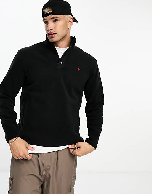 Polo Ralph Lauren icon logo polar fleece half zip sweatshirt in black ...