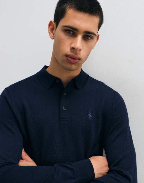 Polo Ralph Lauren icon logo polo in maglia di lana merino blu navy - view 1