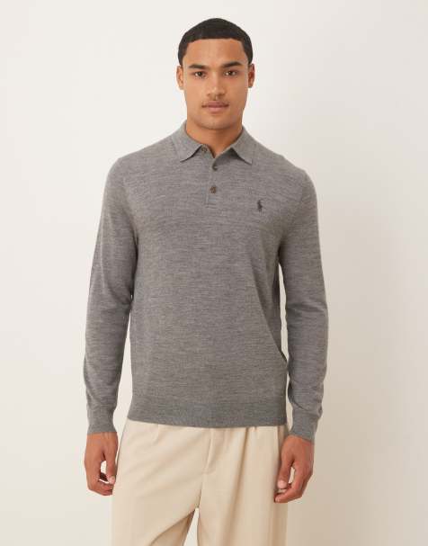 Polo Ralph Lauren icon logo polo merino wool knit jumper in grey marl - view 1