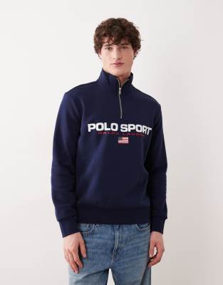 Polo Ralph Lauren icon logo quarter zip sweatshirt in white