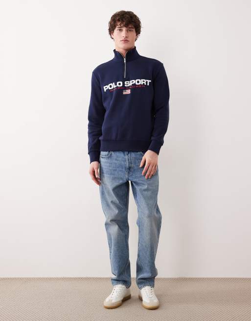 Polo Ralph Lauren icon logo quarter zip sweatshirt in white, 2 of 5