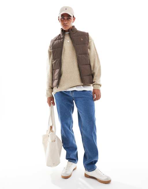 Polo Ralph Lauren icon logo quilt dogtooth printed jersey gilet in brown marl