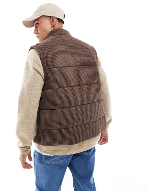 Polo Ralph Lauren icon logo quilt dogtooth printed jersey gilet in brown marl
