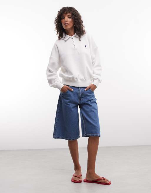 Polo Ralph Lauren icon logo relaxed fit 1/4 zip sweatshirt in white , 2 of 4