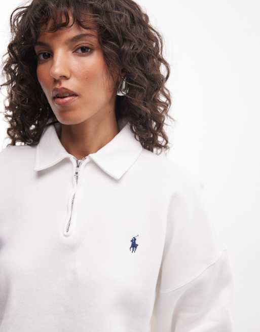 Polo Ralph Lauren icon logo relaxed fit 1/4 zip sweatshirt in white , 3 of 4