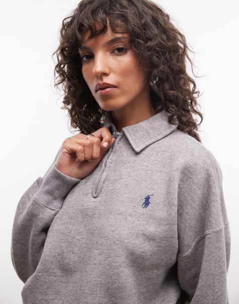 Polo Ralph Lauren icon logo relaxed fit sweatshirt med 1/4 dragkedja i grått - view 1