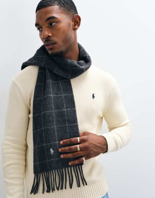 Polo Ralph Lauren icon logo reversible check print scarf in black, 2 of 3