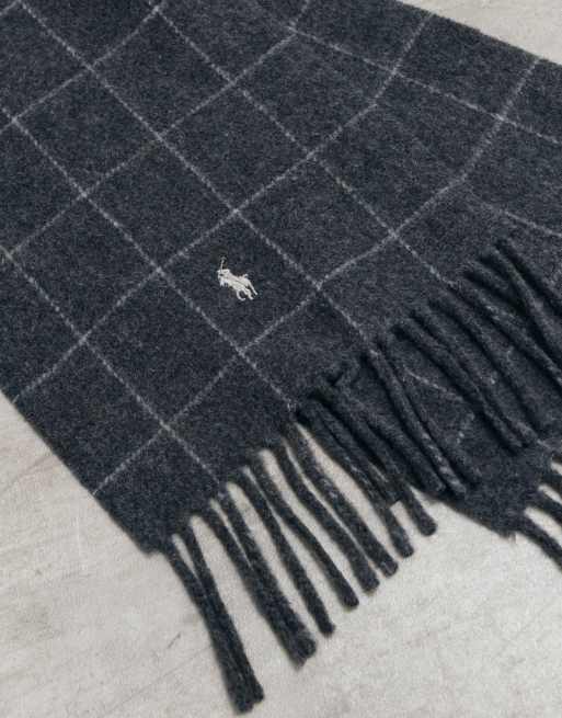 Polo Ralph Lauren icon logo reversible check print scarf in black, 3 of 3