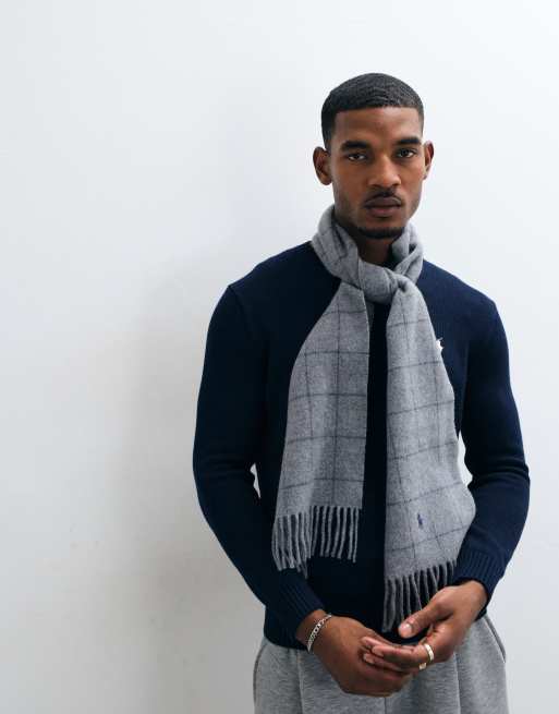 Polo Ralph Lauren icon logo reversible fringe scarf in grey, 3 of 3