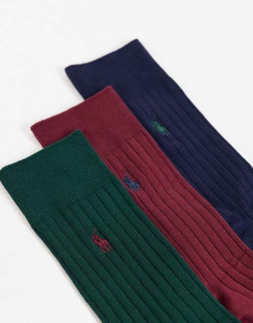 Polo Ralph Lauren icon logo ribbed 3 pack crew in socks in multi, 2 of 3