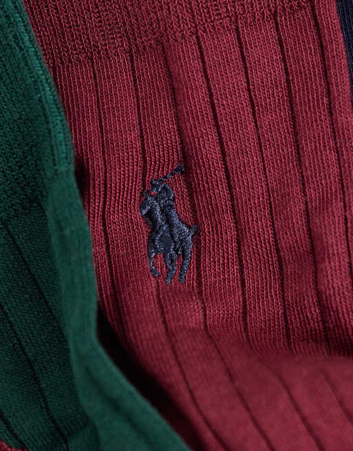 Polo Ralph Lauren icon logo ribbed 3 pack crew in socks in multi, 3 of 3
