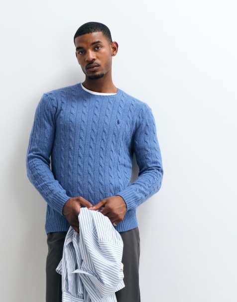 Polo Ralph Lauren icon logo rich wool cable knit jumper in blue - view 1