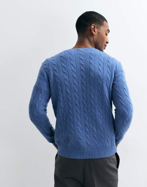 Polo Ralph Lauren icon logo rich wool cable knit jumper in blue , 3 of 5
