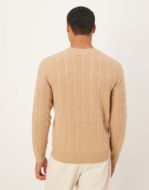 Polo Ralph Lauren icon logo rich wool cable knit jumper in camel marl, 3 of 5
