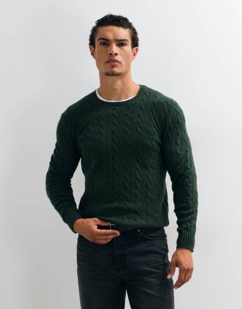 Polo Ralph Lauren icon logo rich wool cable knit jumper in dark green - view 1