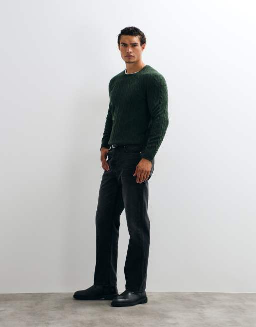 Polo Ralph Lauren icon logo rich wool cable knit jumper in dark green, 2 of 5
