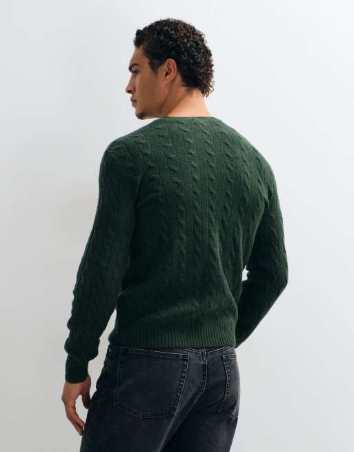 Polo Ralph Lauren icon logo rich wool cable knit jumper in dark green, 4 of 5