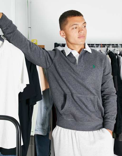 Polo Ralph Lauren icon logo rugby sweatshirt in dark grey marl ASOS