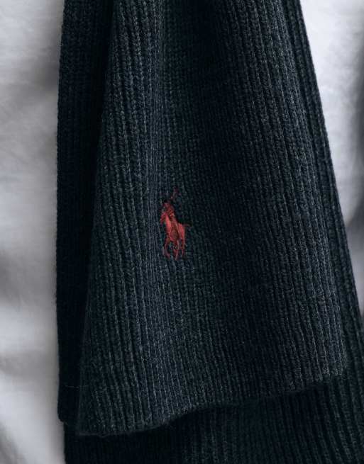 Polo Ralph Lauren icon logo scarf in charcoal, 2 of 3