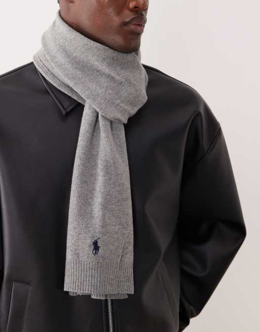 Polo Ralph Lauren icon logo scarf in grey, 3 of 3