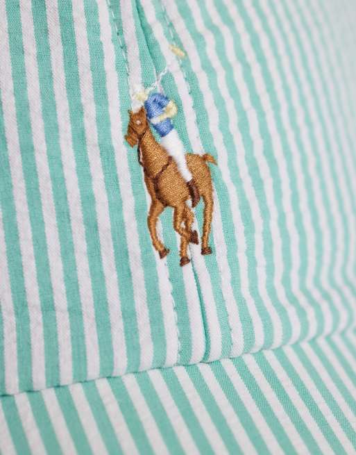 Polo Ralph Lauren icon logo seersucker baseball cap in green, 2 of 3