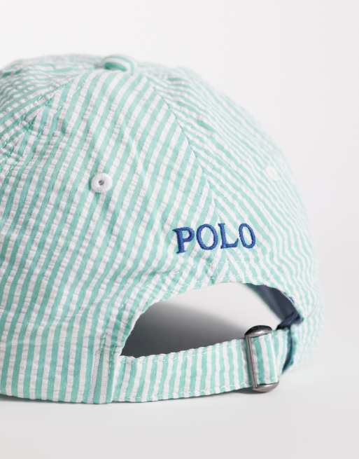 Polo Ralph Lauren icon logo seersucker baseball cap in green, 3 of 3