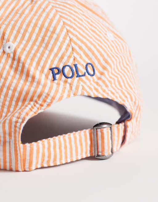 Polo Ralph Lauren icon logo seersucker baseball cap in peach, 3 of 3
