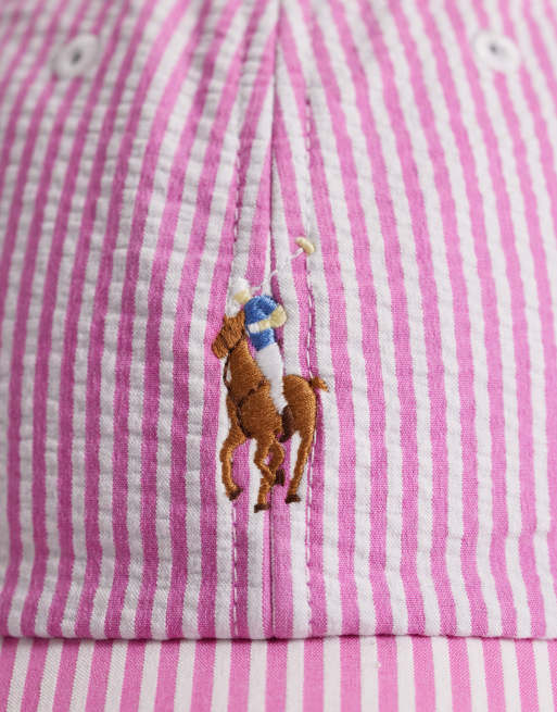 Polo Ralph Lauren icon logo seersucker baseball cap in rose pink, 2 of 3
