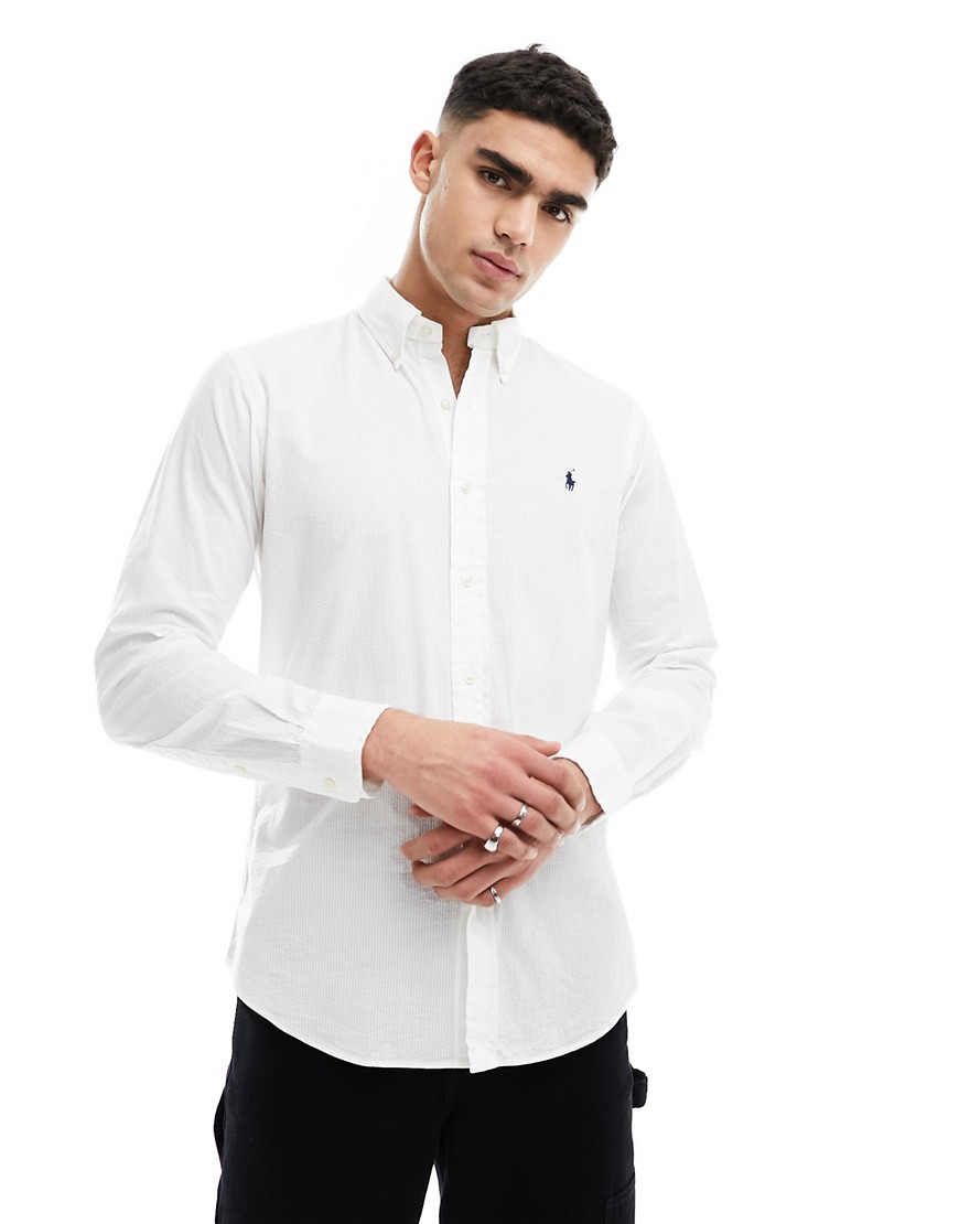 Polo Ralph Lauren icon logo seersucker shirt in white