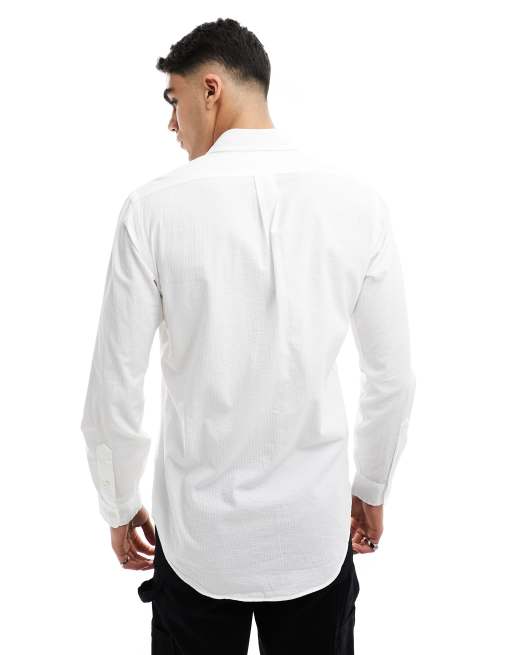 Polo Ralph Lauren icon logo seersucker shirt in white, 4 of 4