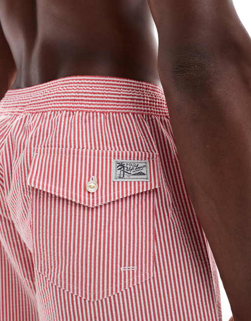 Polo Ralph Lauren icon logo seersucker stripe swim shorts in red