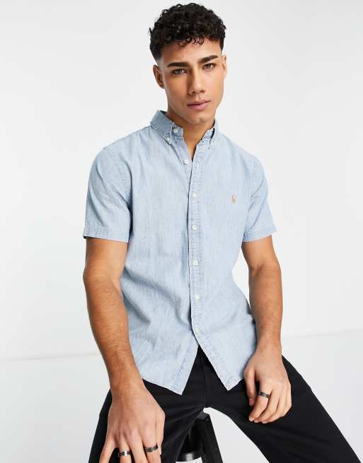 Polo short sleeve cheap denim shirt