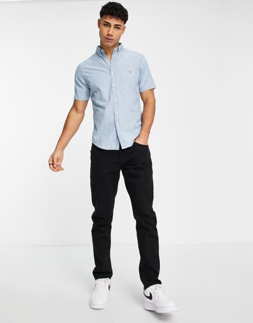 Short sleeve store denim shirt outfit