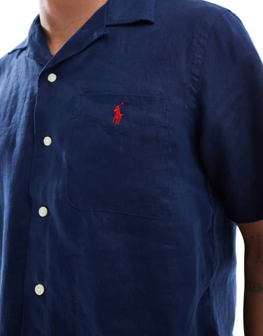 トップス Ralph Lauren LINEN BIG Shirt Navy Oversize Fit Linen Shirt