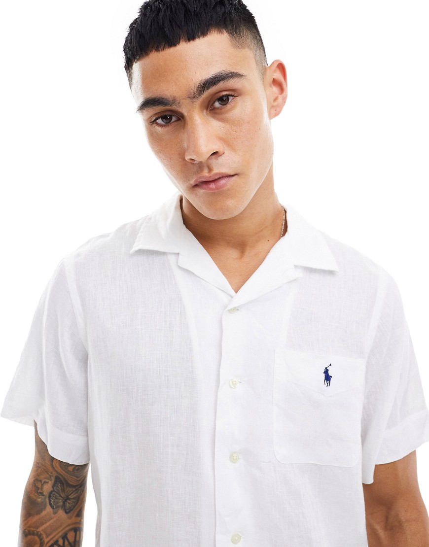 Polo Ralph Lauren icon logo short sleeve linen shirt classic oversized fit in white