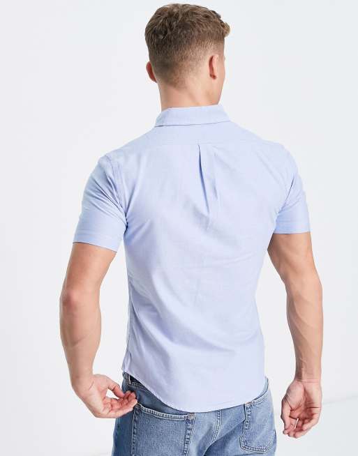 Polo Ralph Lauren icon logo short sleeve oxford shirt slim fit in blue |  ASOS