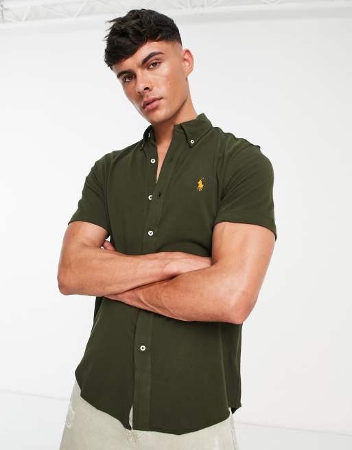 Polo Ralph Lauren icon logo short sleeve pique shirt in khaki | ASOS