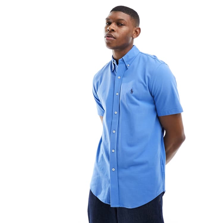 Polo Ralph Lauren icon logo short sleeve pique shirt no fit in mid blue ASOS
