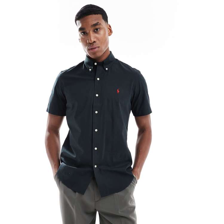 ★★POLO RALPH LAUREN★★ Custom fit poplin shirt black MNPO Ralph Lauren Slim Fit Poplin Shirt Black | Mainline Menswear