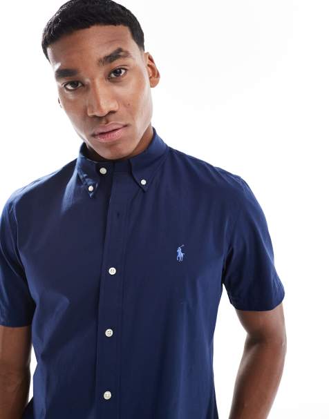 Polo Ralph Lauren icon logo short sleeve poplin shirt custom fit in navy