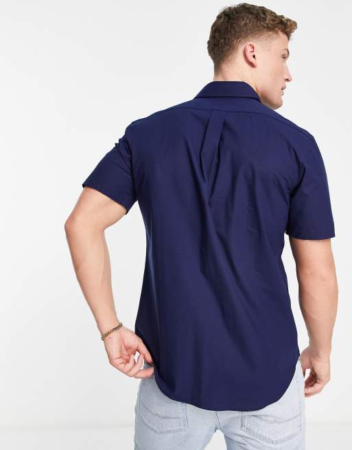 Polo Ralph Lauren icon logo short sleeve poplin shirt custom regular fit in navy, 2 of 4