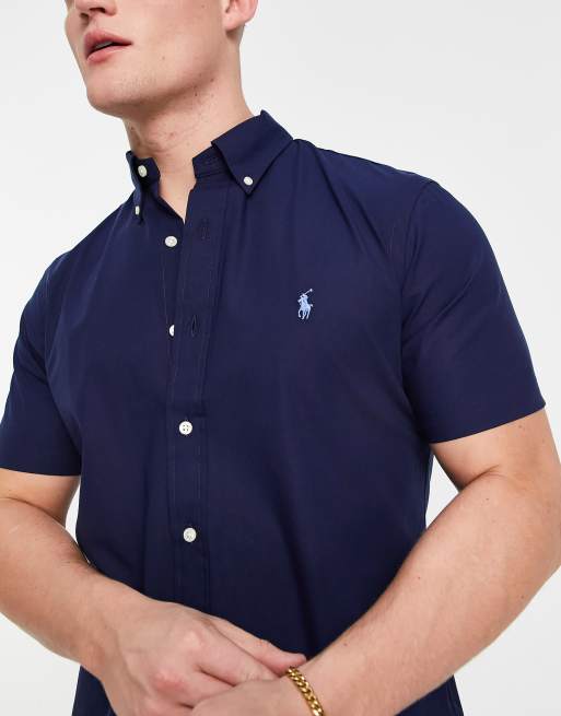 Polo Ralph Lauren icon logo short sleeve poplin shirt custom regular fit in navy, 4 of 4