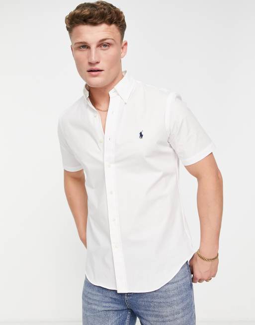 Polo Ralph Lauren icon logo short sleeve poplin shirt custom regular fit in  white | ASOS