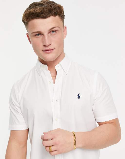 Polo Ralph Lauren icon logo short sleeve poplin shirt custom regular fit in  white | ASOS