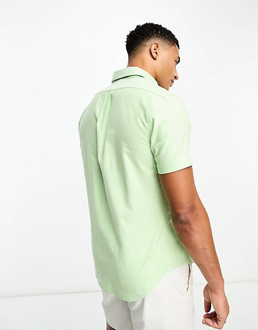 Polo Ralph Lauren icon logo short sleeve slim fit oxford shirt in light  green | ASOS